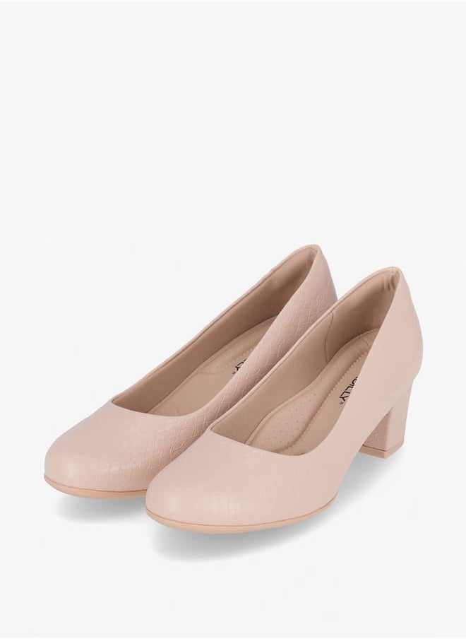 Women Round Toe Slip-On Pumps with Block Heels