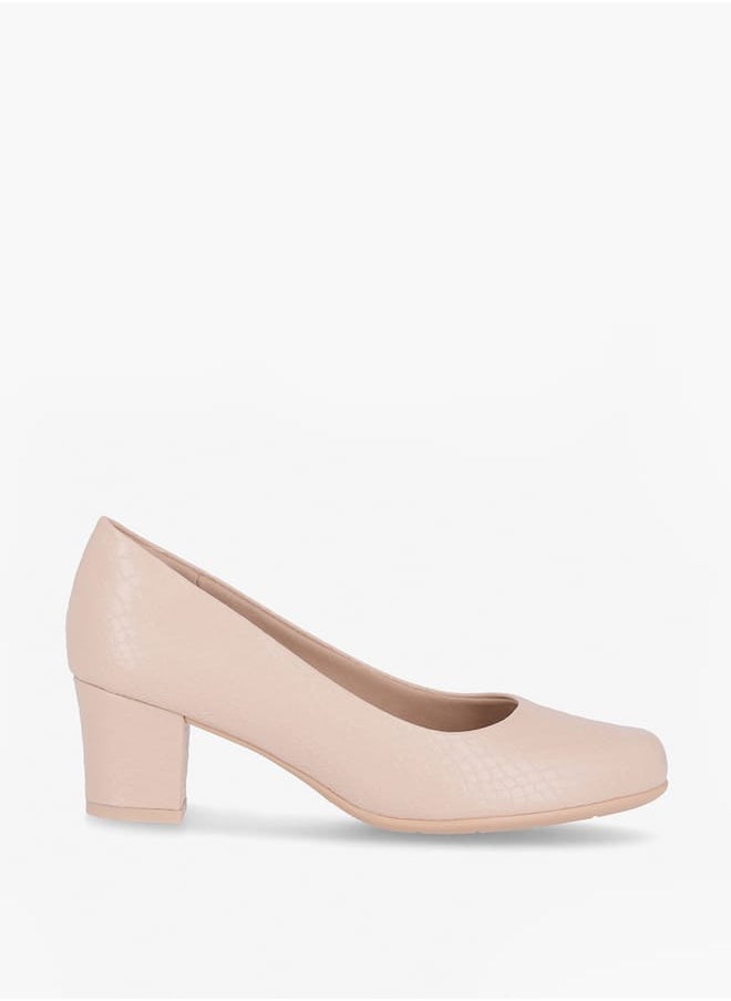 Women Round Toe Slip-On Pumps with Block Heels