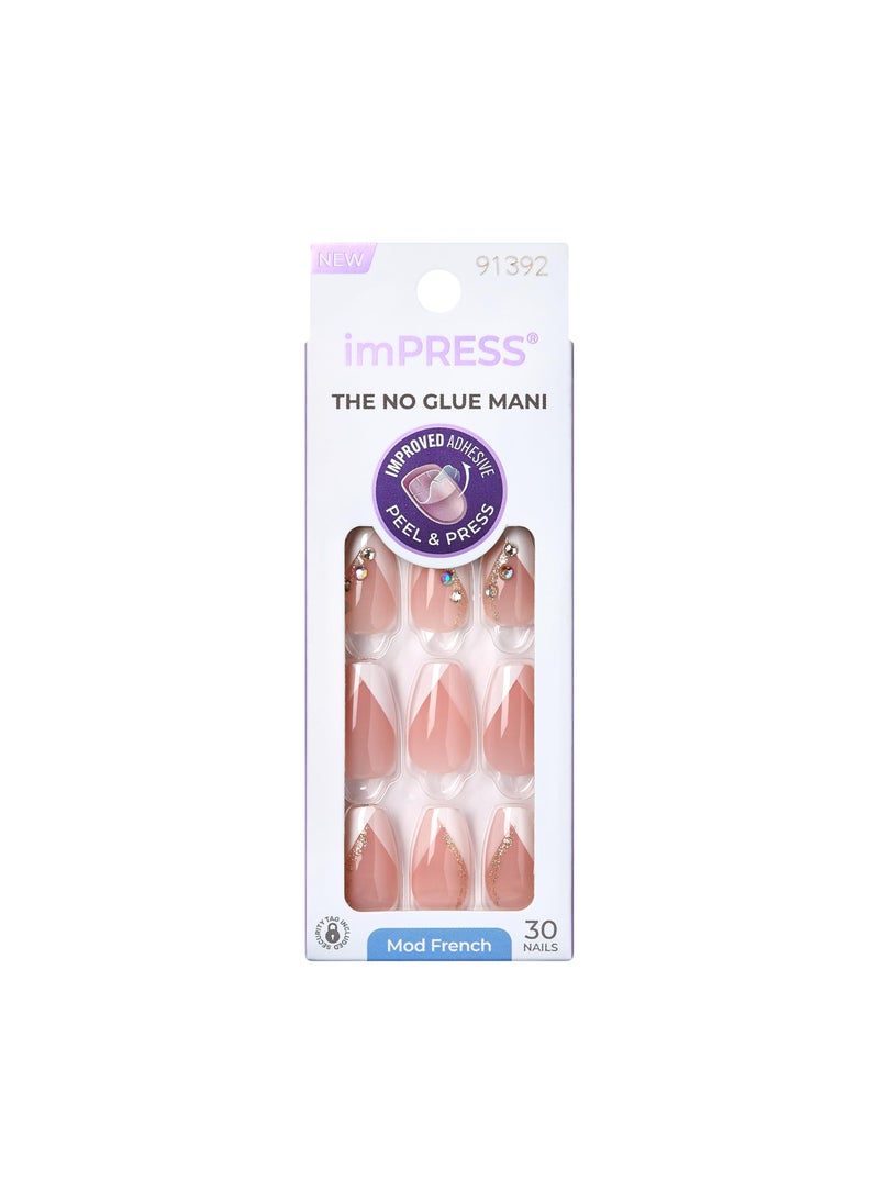 KISS imPRESS No Glue Mani PressOn Nails French Glimpse Light Neutral  White Tip French Medium Size Coffin Shape Includes 30 Nails Prep Pad Instructions Sheet 1 Manicure Stick 1 Mini File