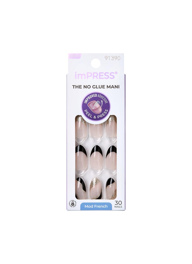 KISS imPRESS No Glue Mani PressOn Nails French Illusion Dark Neutral  Black Tip French Medium Size Almond Shape Includes 30 Nails Prep Pad Instructions Sheet 1 Manicure Stick 1 Mini File