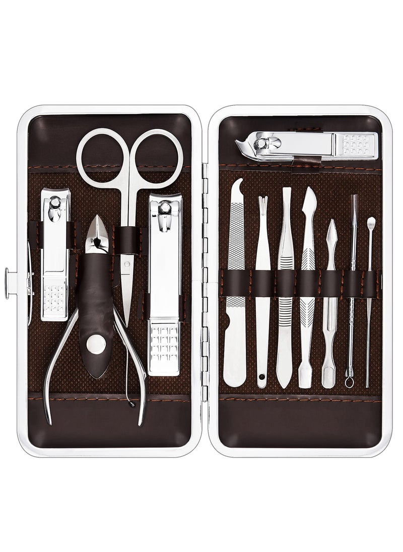 Tseoa Manicure Pedicure Kit Nail Clippers Professional Grooming Kit Nail Tools with Luxurious Travel Case Set of 12  nail clippers 12pcs