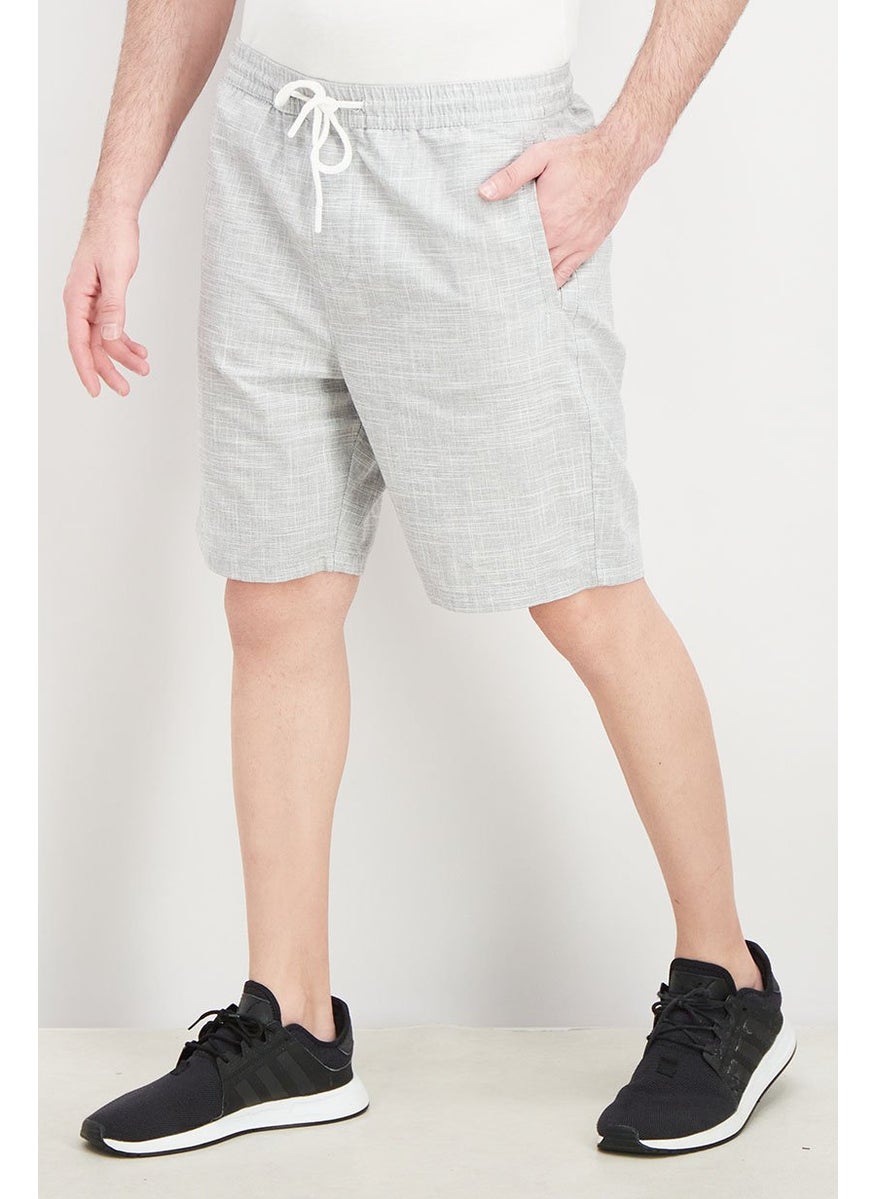 Men Textured Drawstring Basic Short, Grey