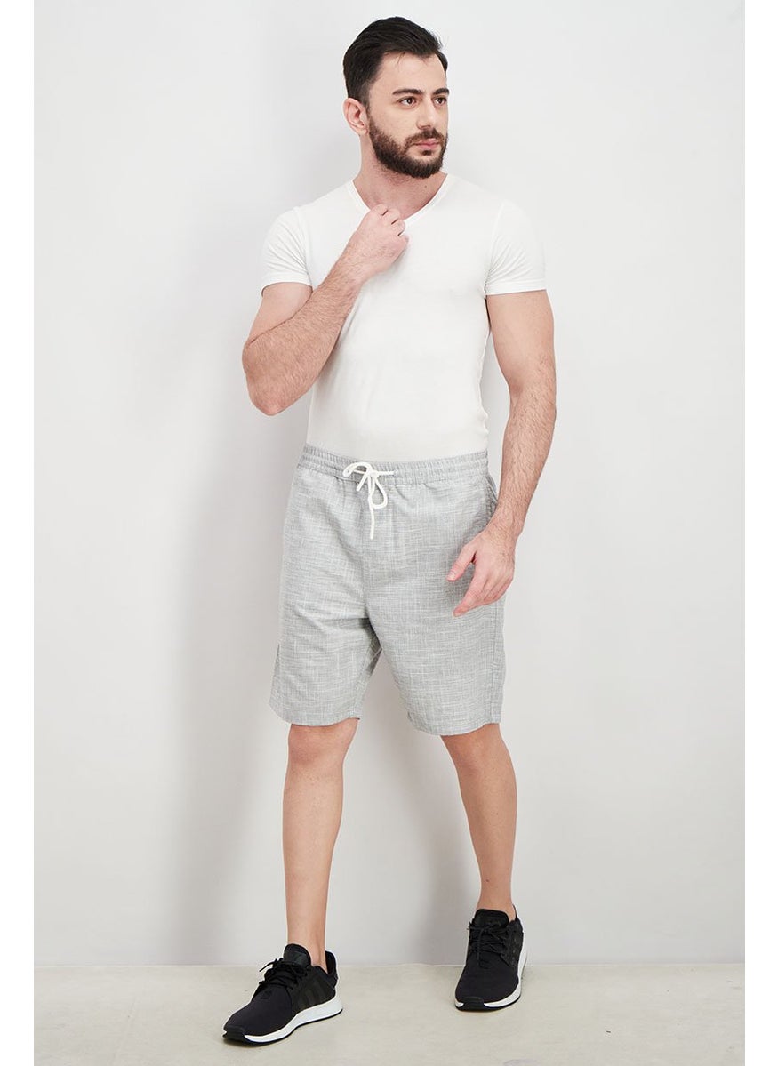 Men Textured Drawstring Basic Short, Grey
