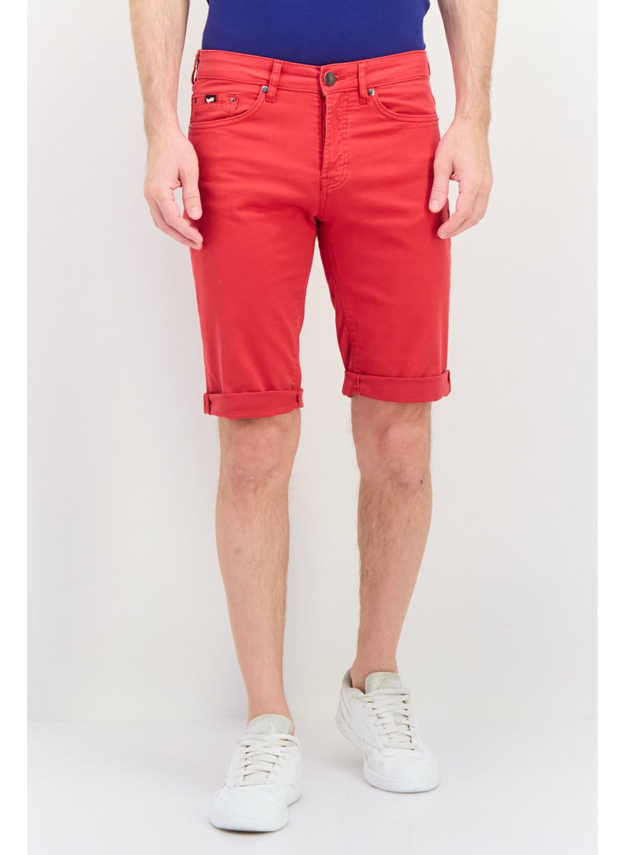 Men Brand Logo Denim Short, Red