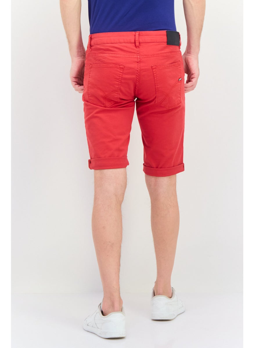 Men Brand Logo Denim Short, Red