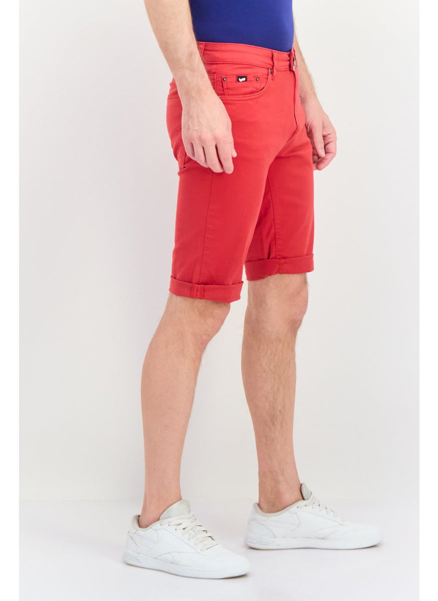 Men Brand Logo Denim Short, Red