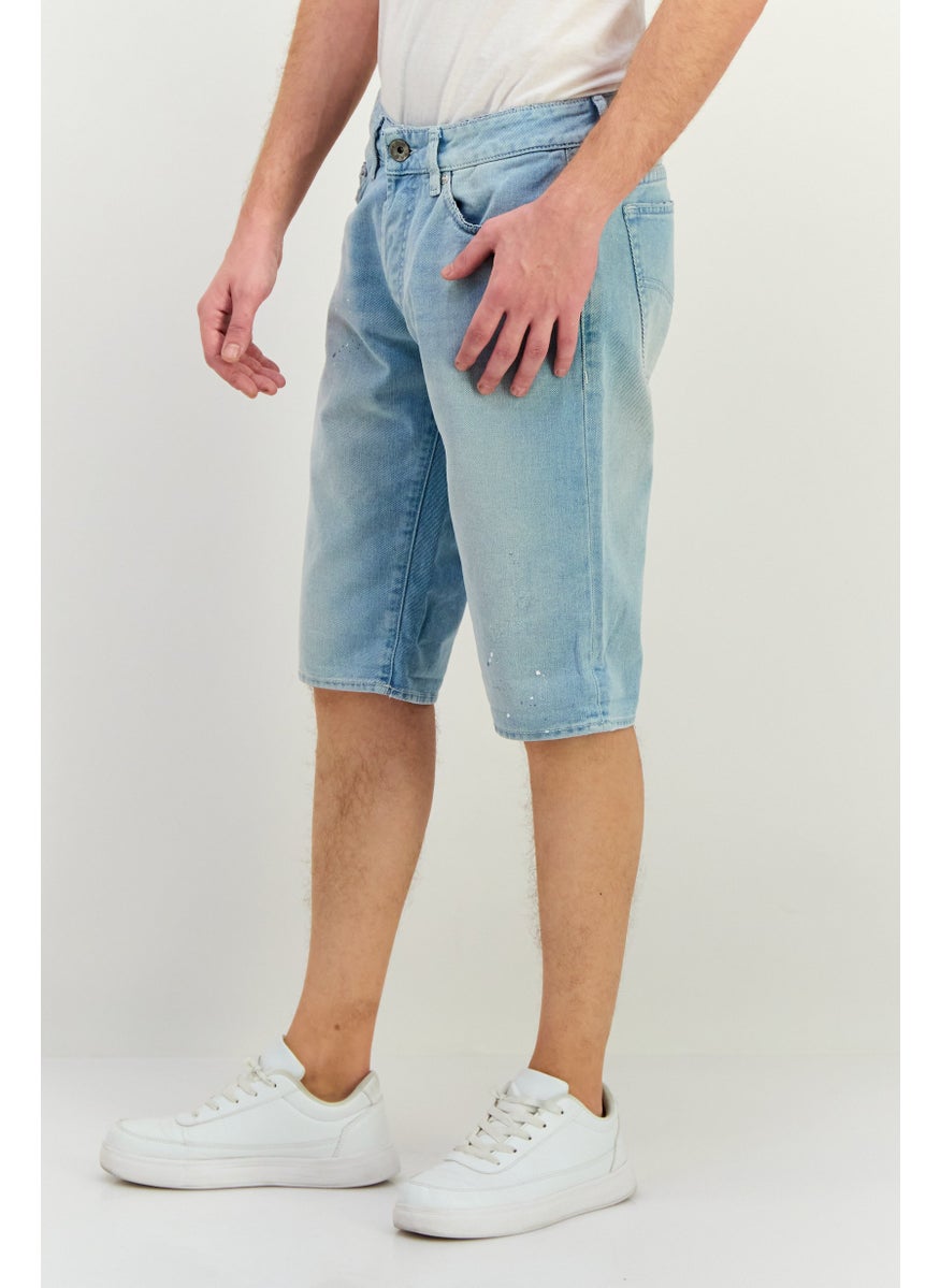 Men Washed Denim Shorts, Blue