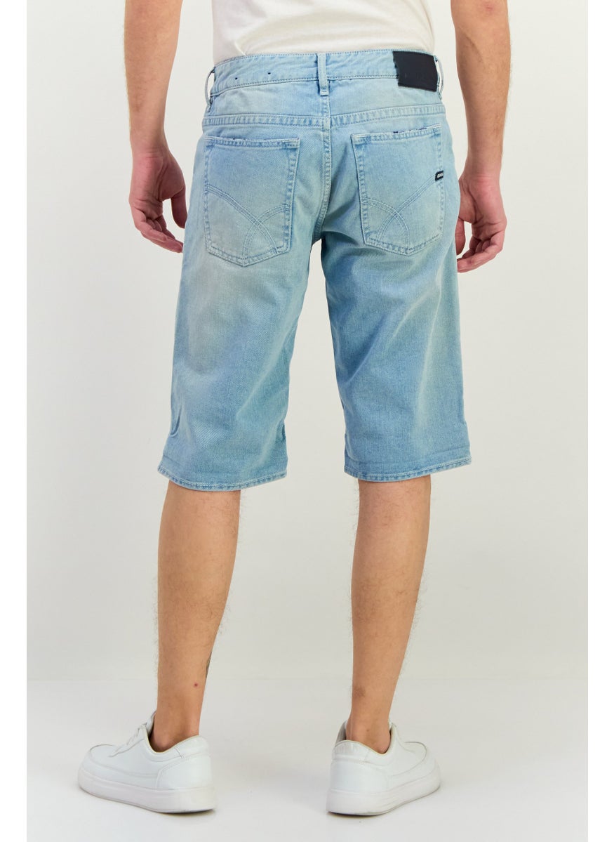 Men Washed Denim Shorts, Blue