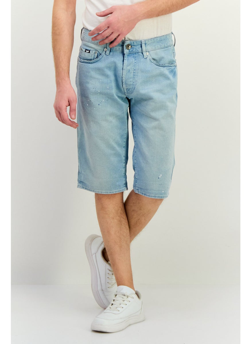 Men Washed Denim Shorts, Blue