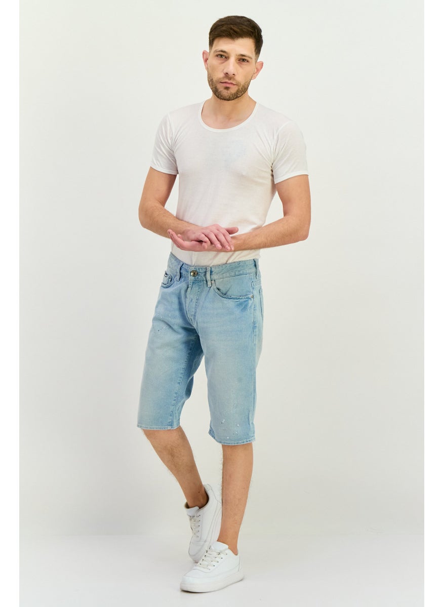 Men Washed Denim Shorts, Blue