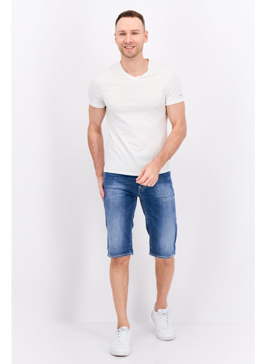 Men  Washed Denim Shorts, Light Blue