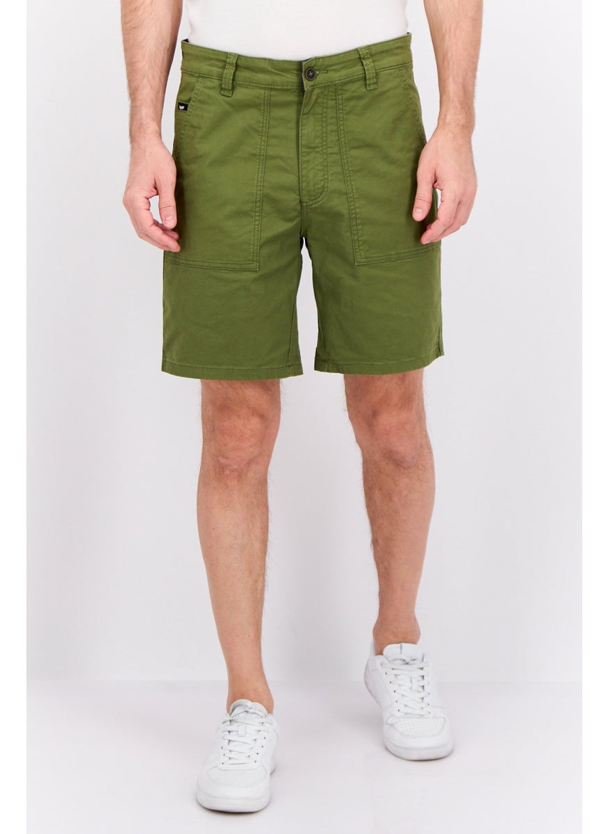 Men Plain Basic Shorts, Olive