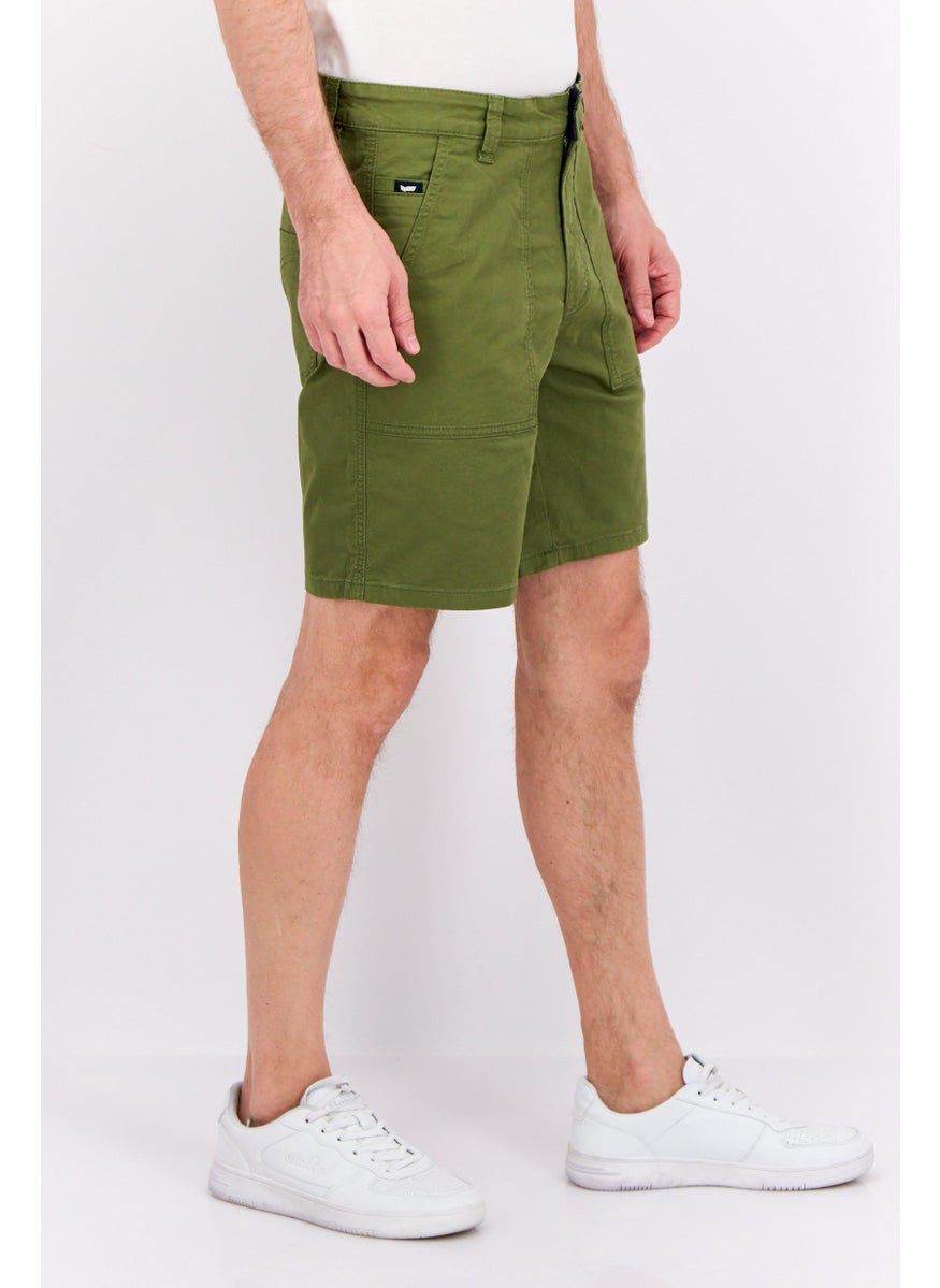 Men Plain Basic Shorts, Olive