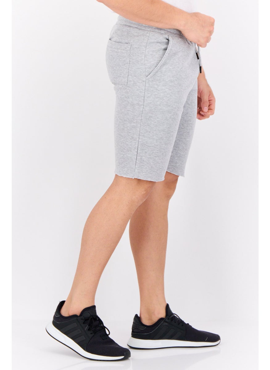 Men Brand Logo Basic Shorts, Heather Grey