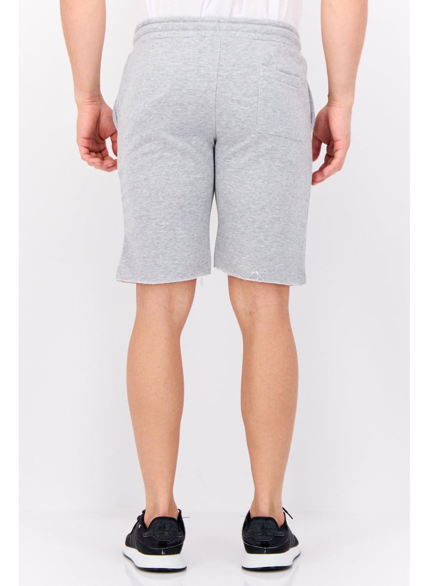 Men Brand Logo Basic Shorts, Heather Grey