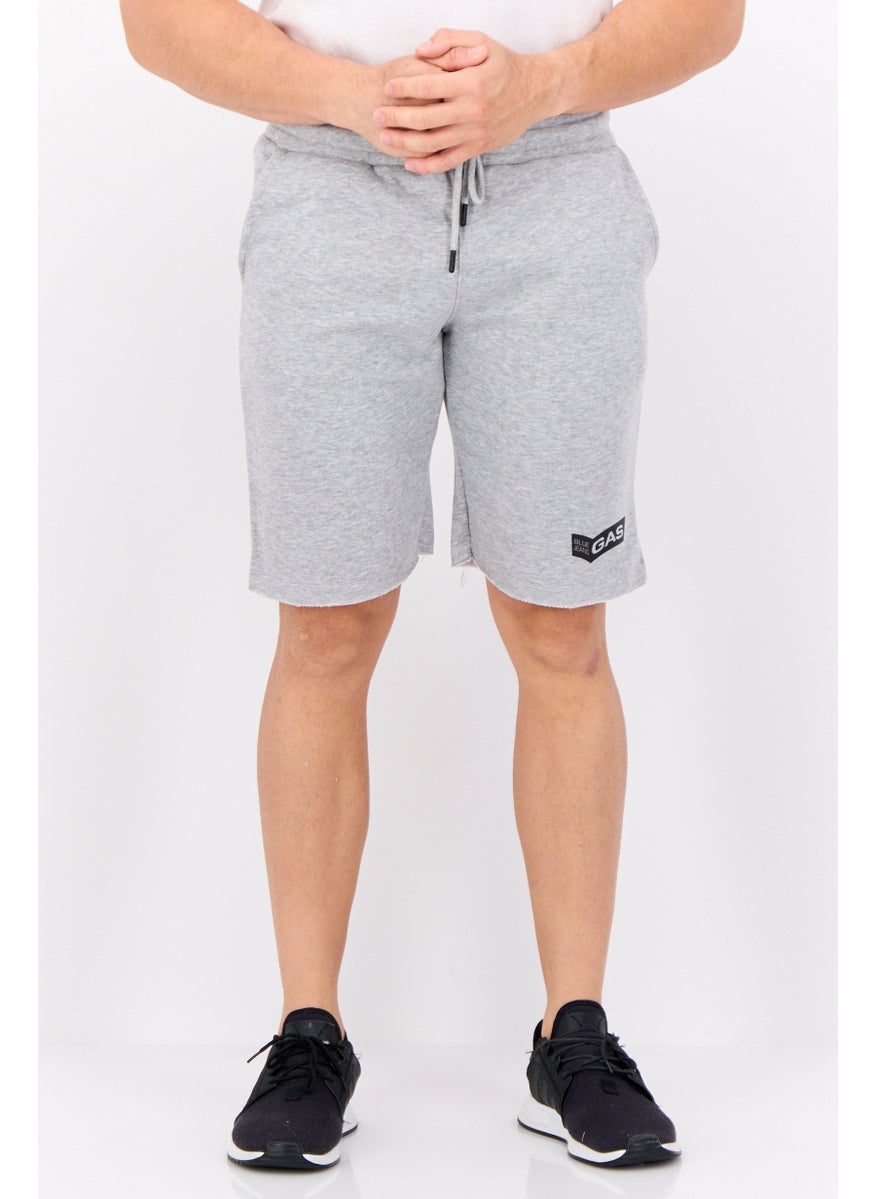 Men Brand Logo Basic Shorts, Heather Grey