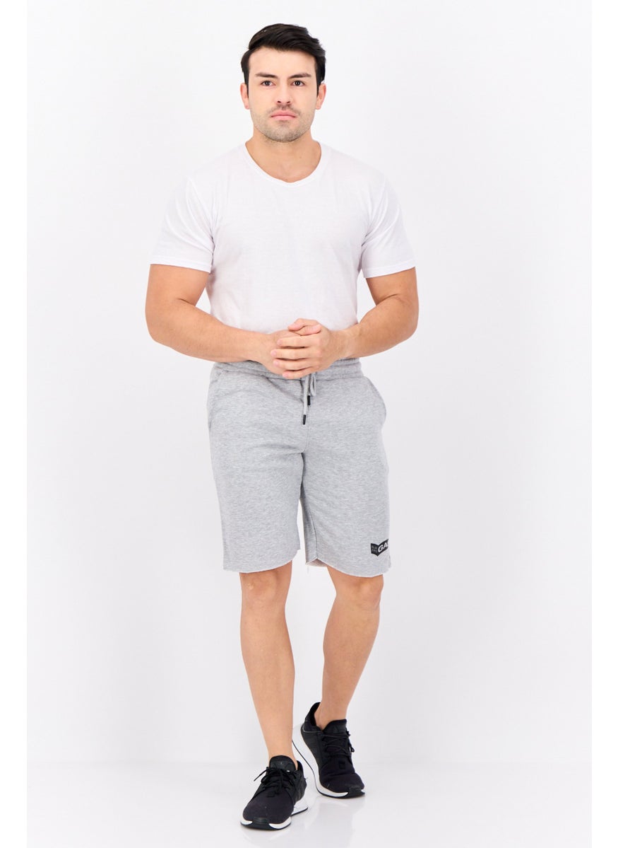Men Brand Logo Basic Shorts, Heather Grey