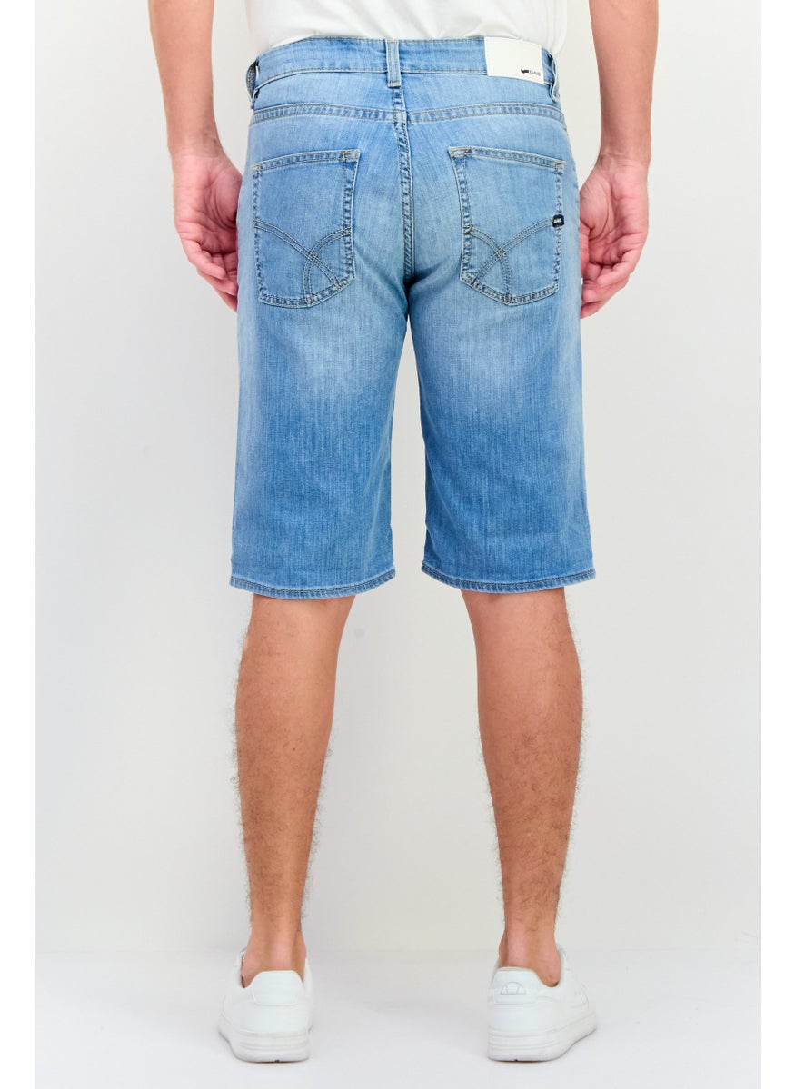 Men Washed Denim Short, Blue