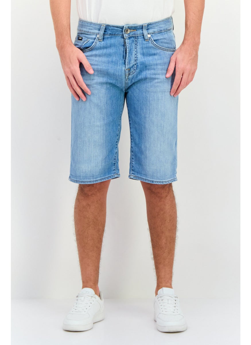 Men Washed Denim Short, Blue