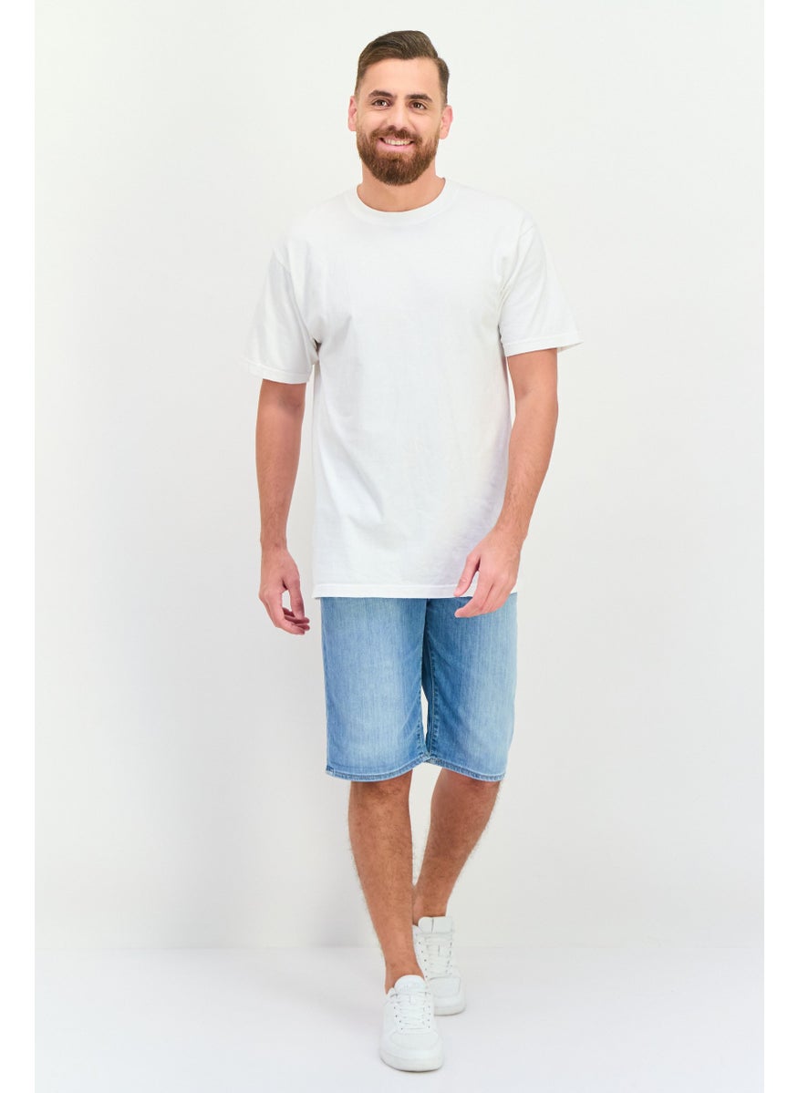 Men Washed Denim Short, Blue