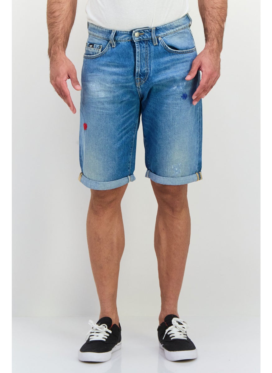 Men Washed Denim Shorts, Washed Blue