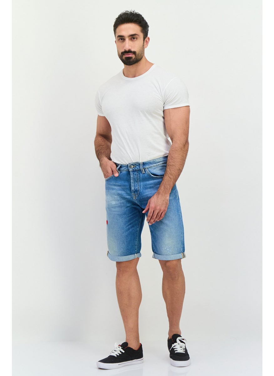 Men Washed Denim Shorts, Washed Blue