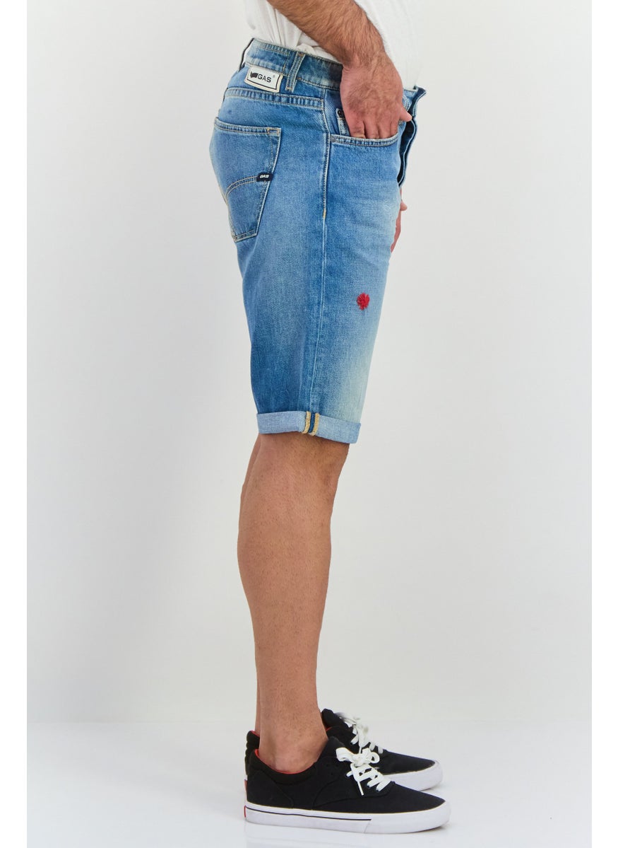 Men Washed Denim Shorts, Washed Blue