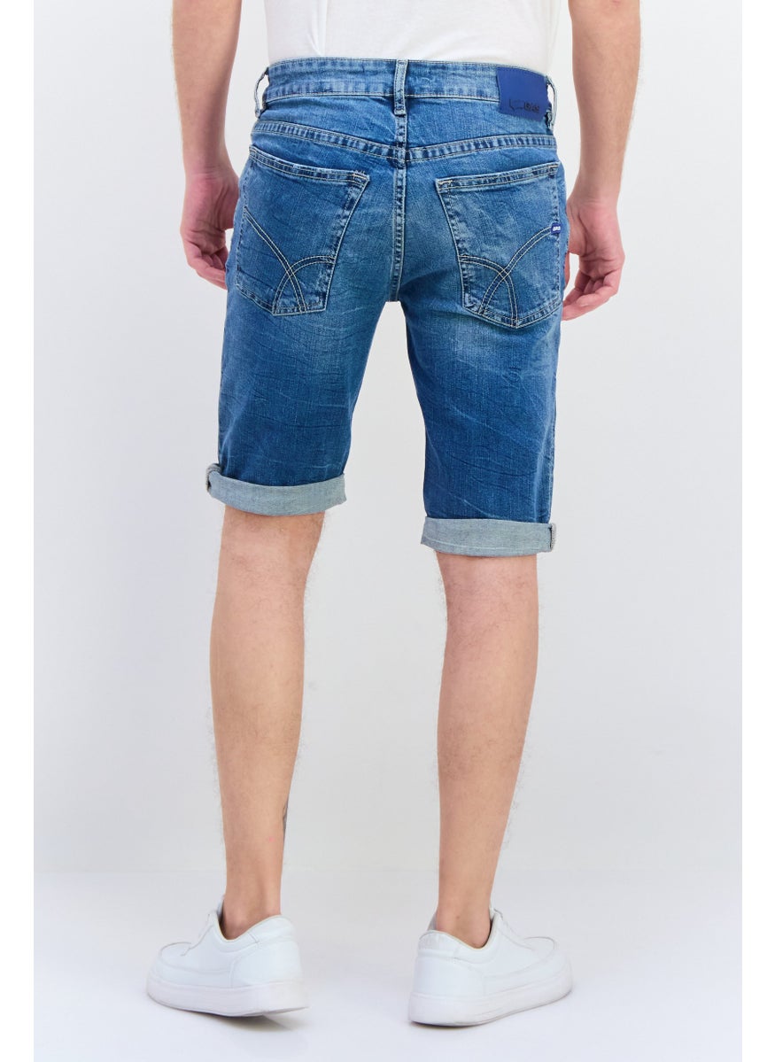 Men Wash Denim Shorts, Blue