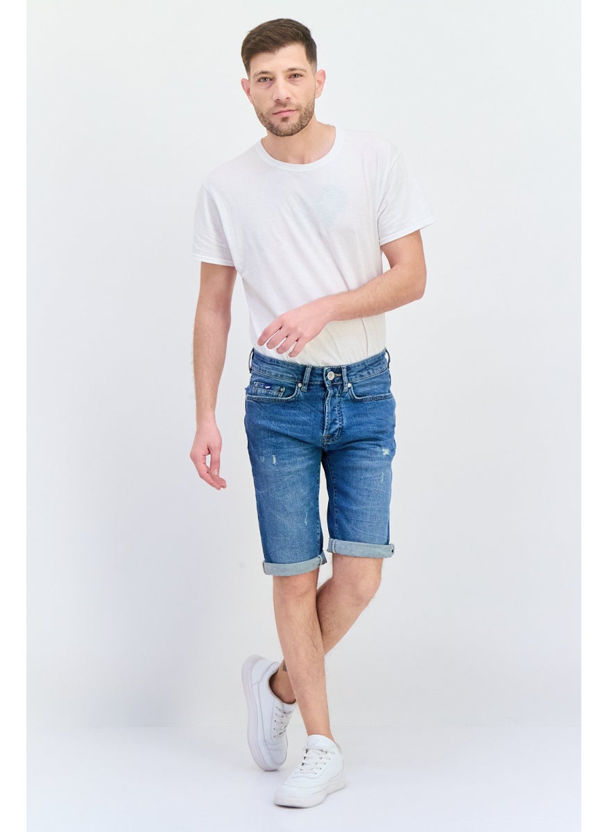 Men Wash Denim Shorts, Blue