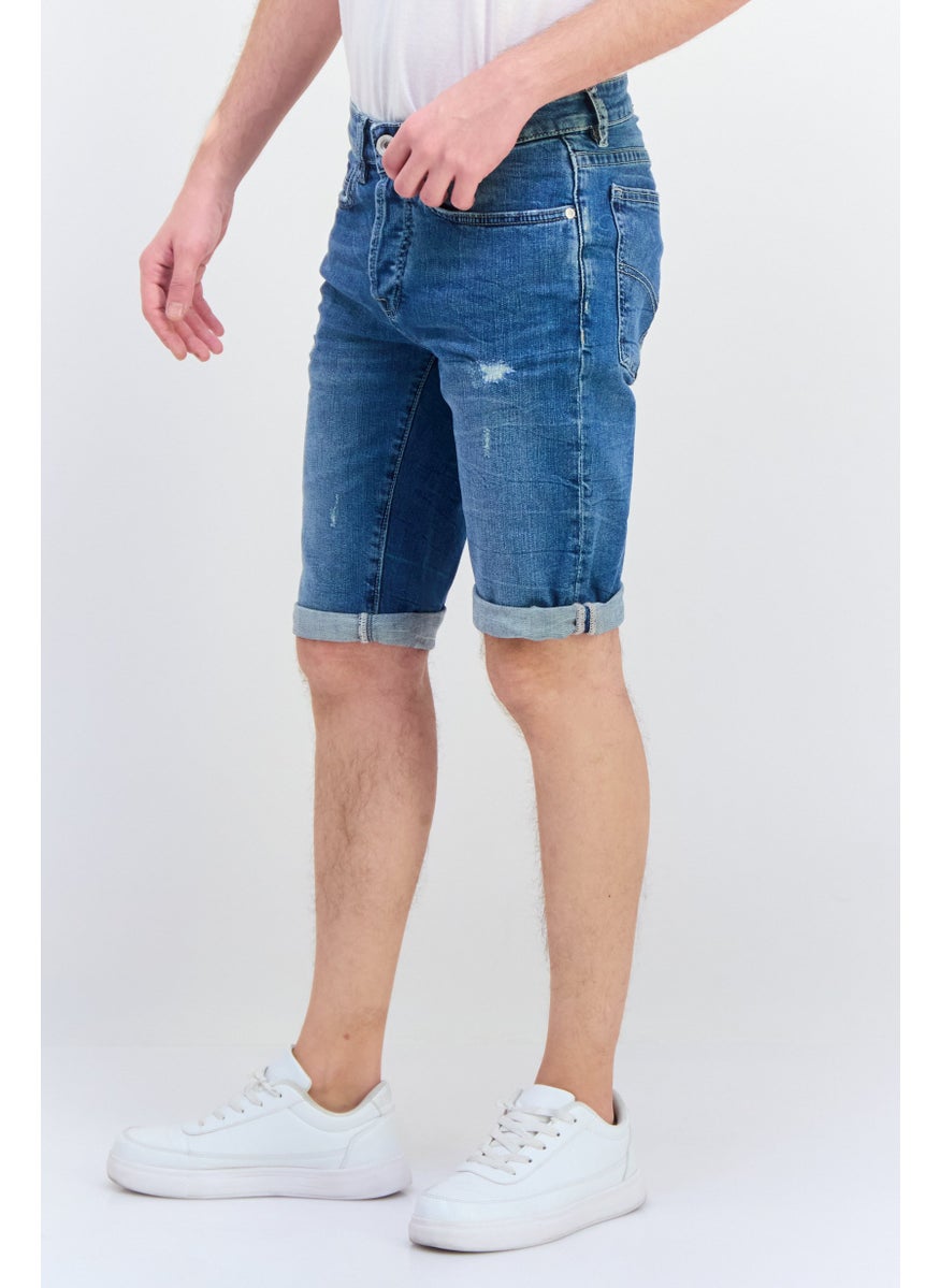 Men Wash Denim Shorts, Blue