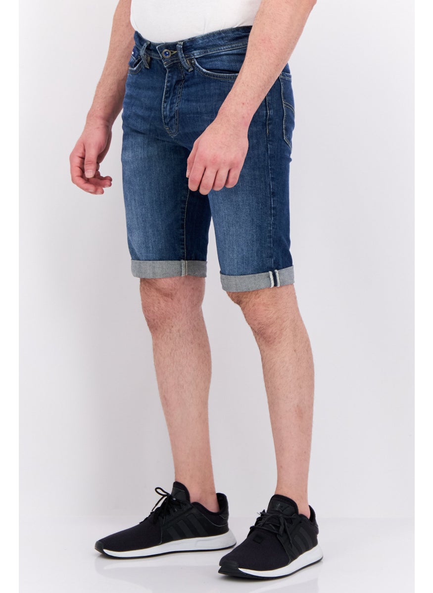 Men Washed Basic Shorts, Light Blue