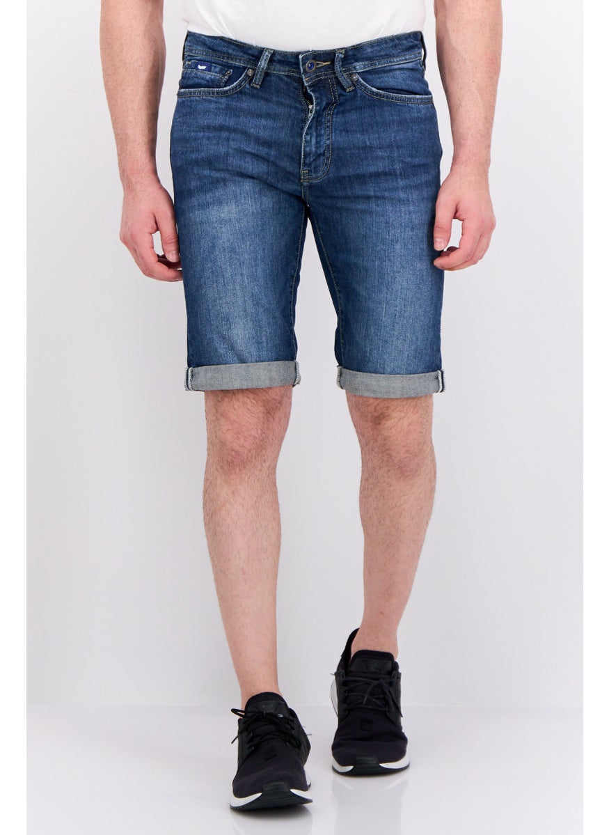 Men Washed Basic Shorts, Light Blue