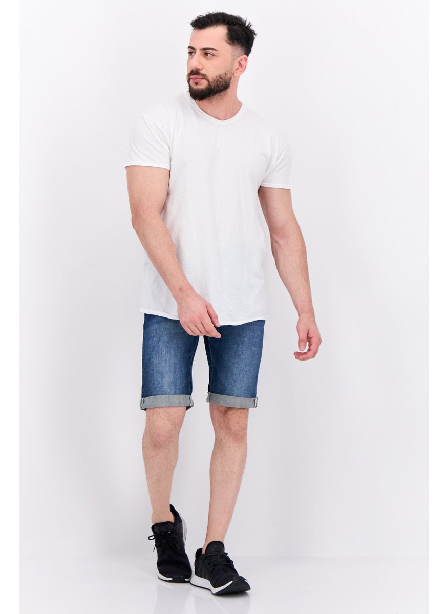 Men Washed Basic Shorts, Light Blue