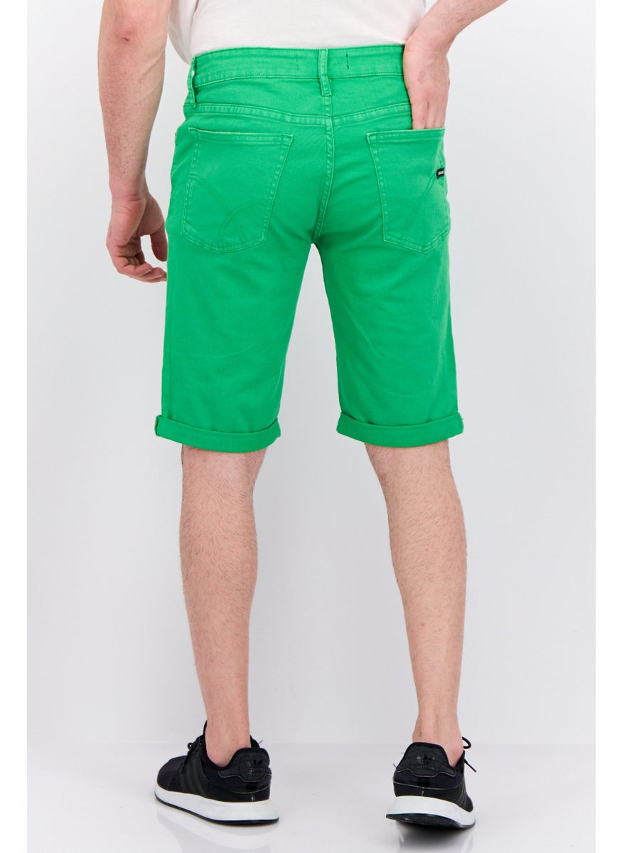 Men Solid Denim Shorts, Green