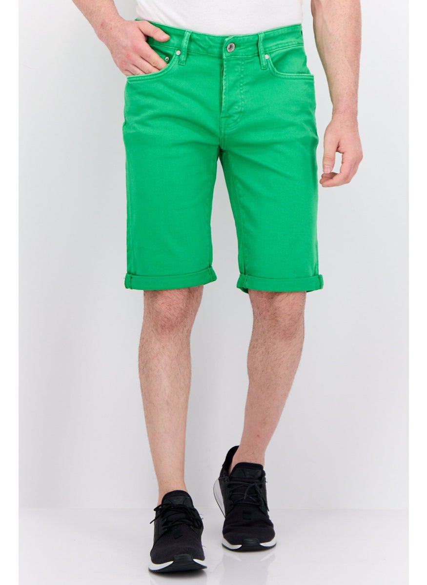 Men Solid Denim Shorts, Green