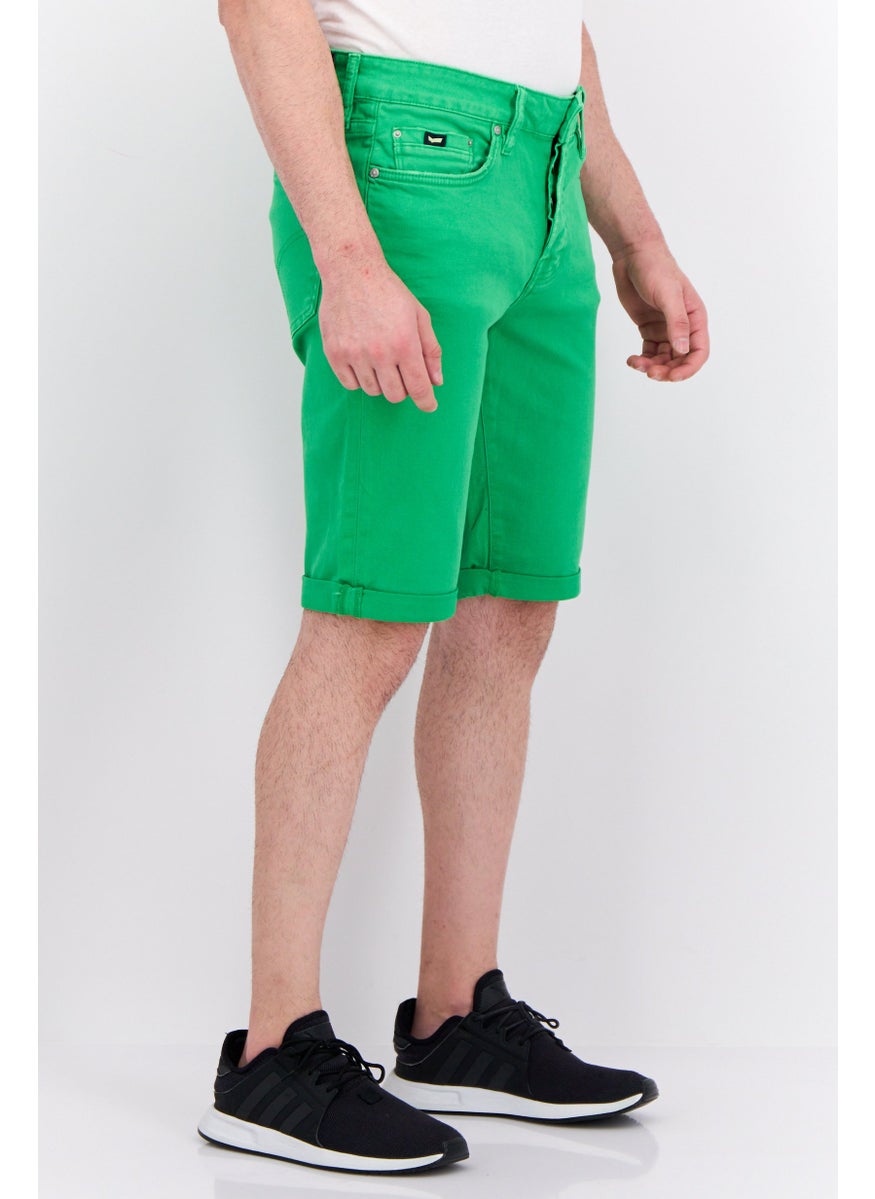 Men Solid Denim Shorts, Green