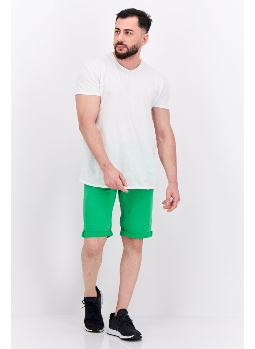 Men Solid Denim Shorts, Green