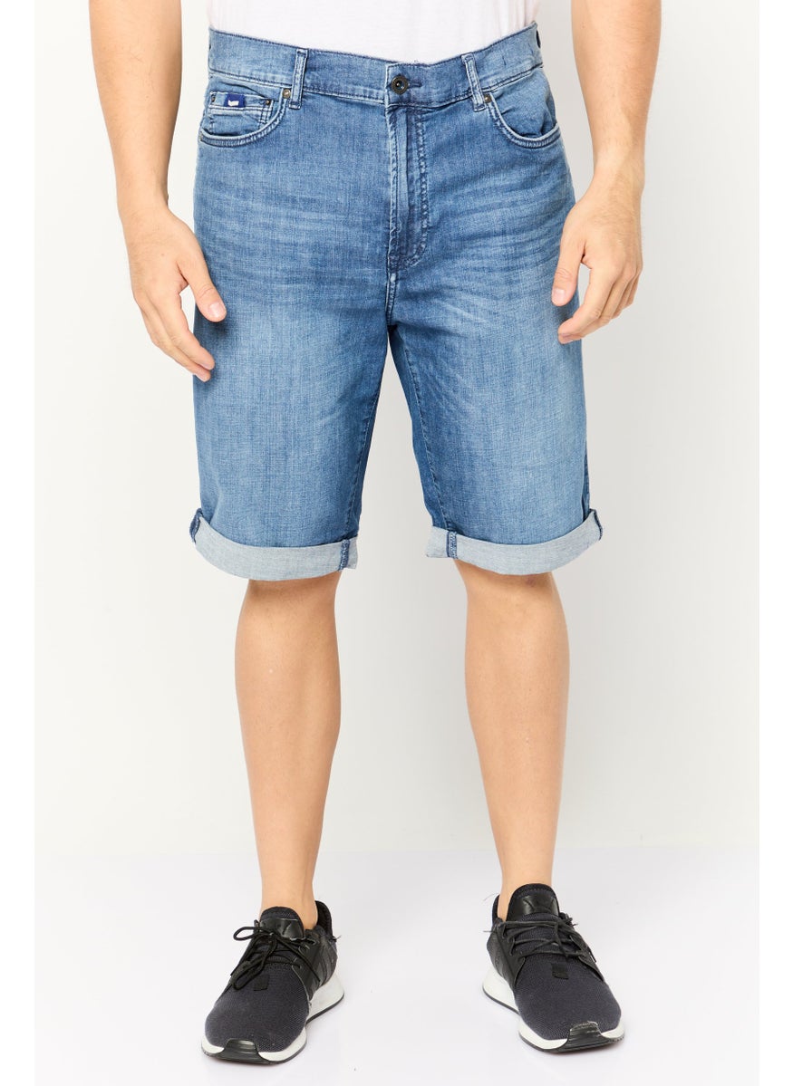 Men Wash Denim Shorts, Blue