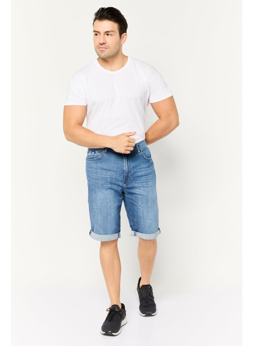 Men Wash Denim Shorts, Blue