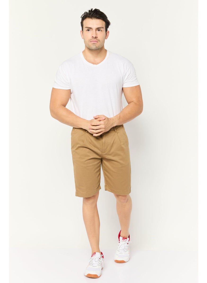 Men Solid Chino Shorts, Khaki