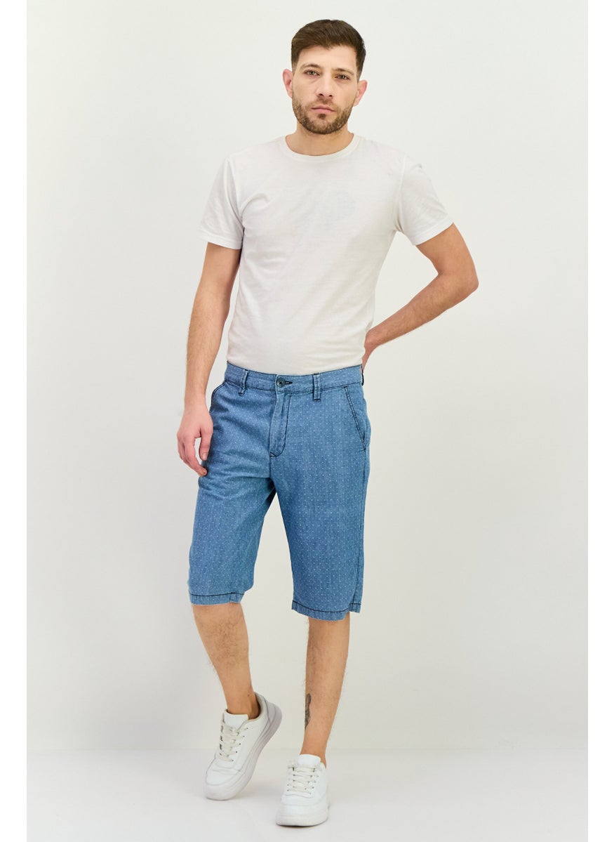 Men Allover Print Basic Shorts, Light Blue