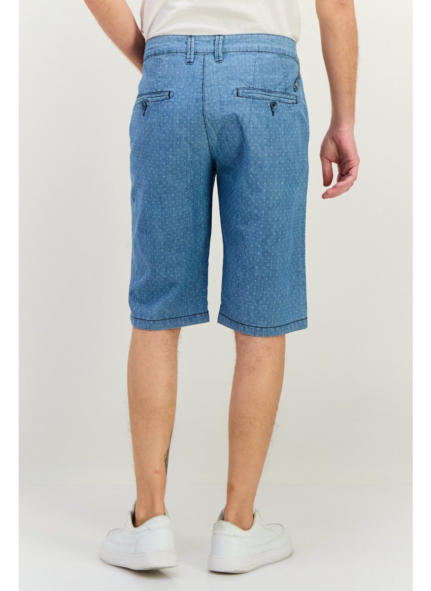 Men Allover Print Basic Shorts, Light Blue