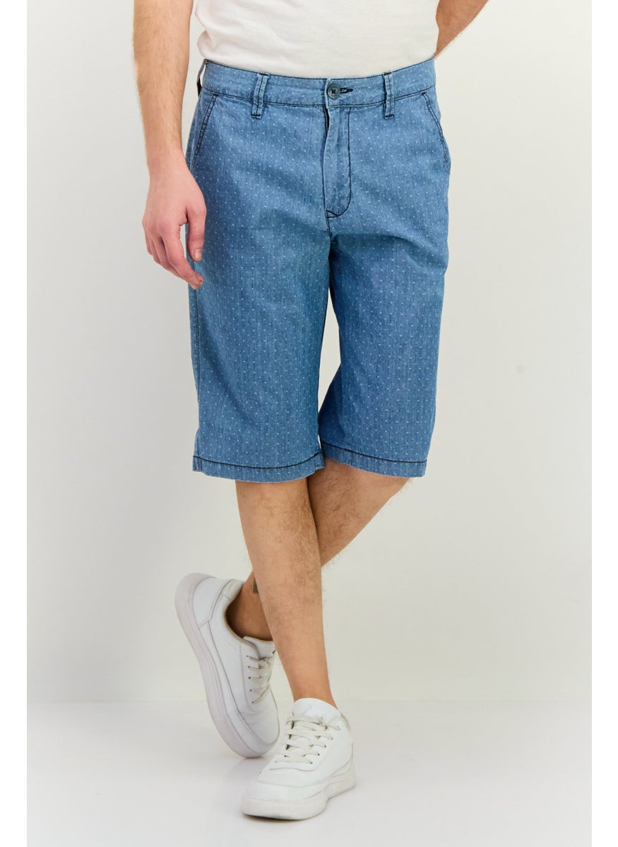 Men Allover Print Basic Shorts, Light Blue