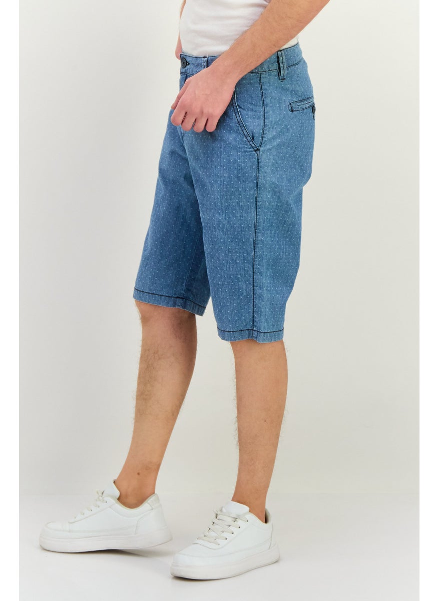 Men Allover Print Basic Shorts, Light Blue