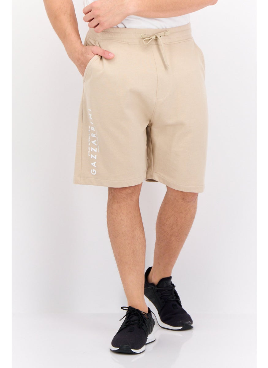 Men Printed Side Pocket Basic Shorts, Beige