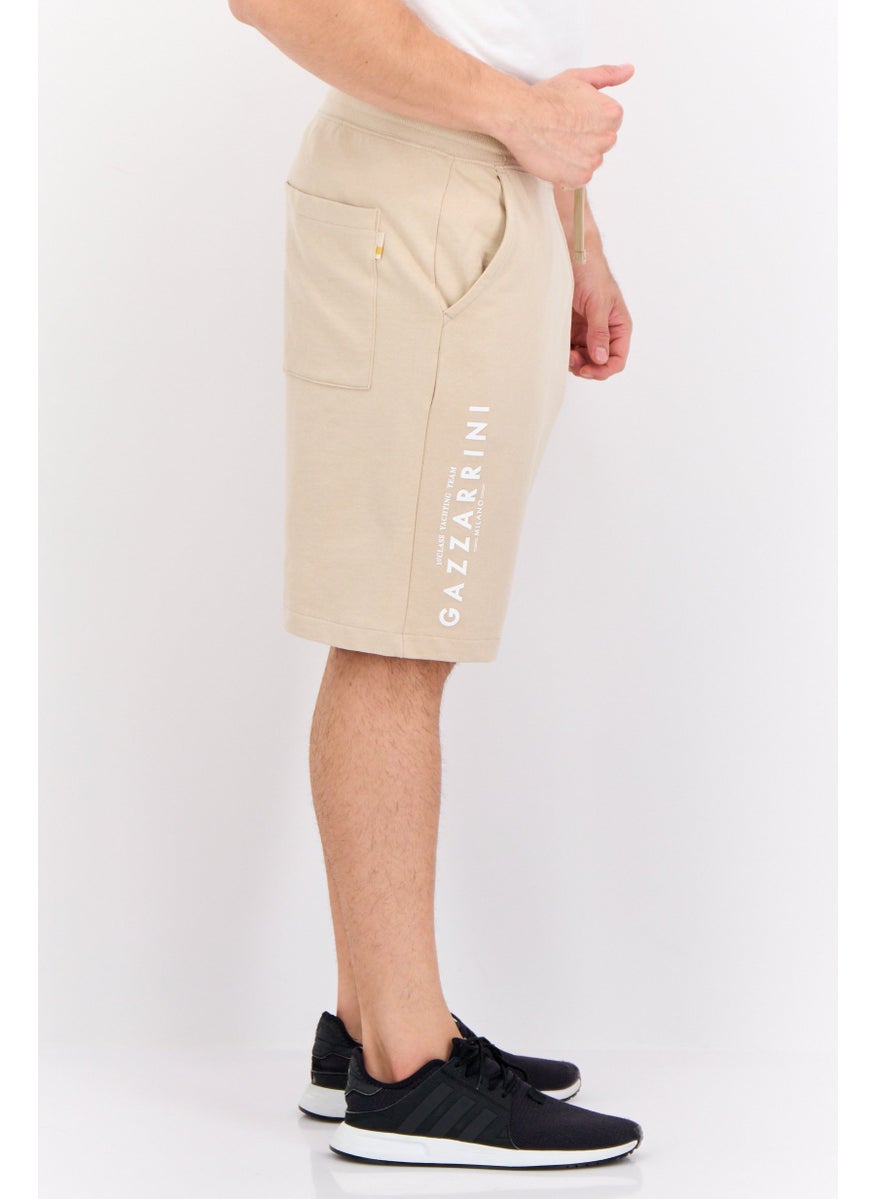 Men Printed Side Pocket Basic Shorts, Beige