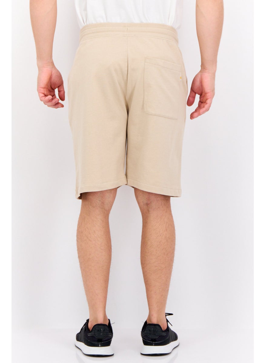 Men Printed Side Pocket Basic Shorts, Beige