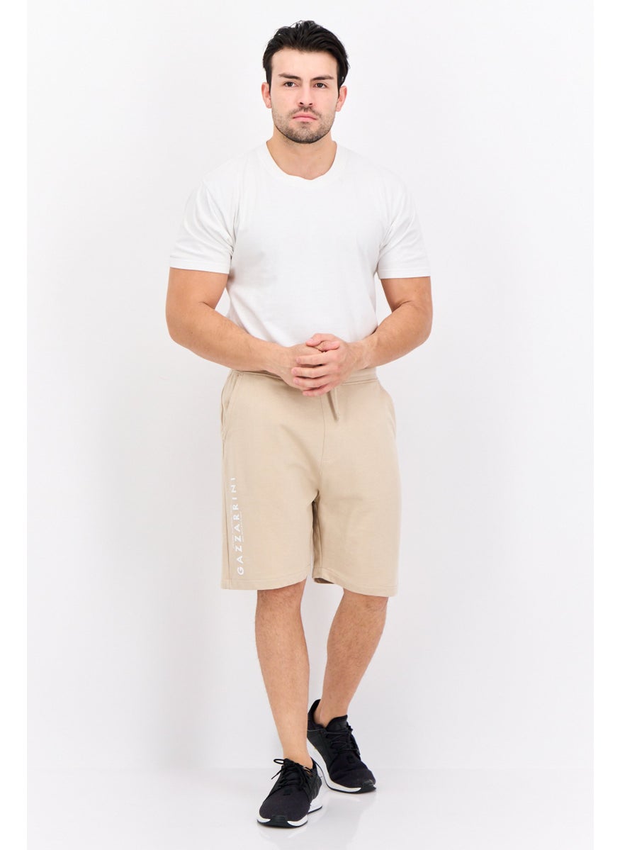 Men Printed Side Pocket Basic Shorts, Beige