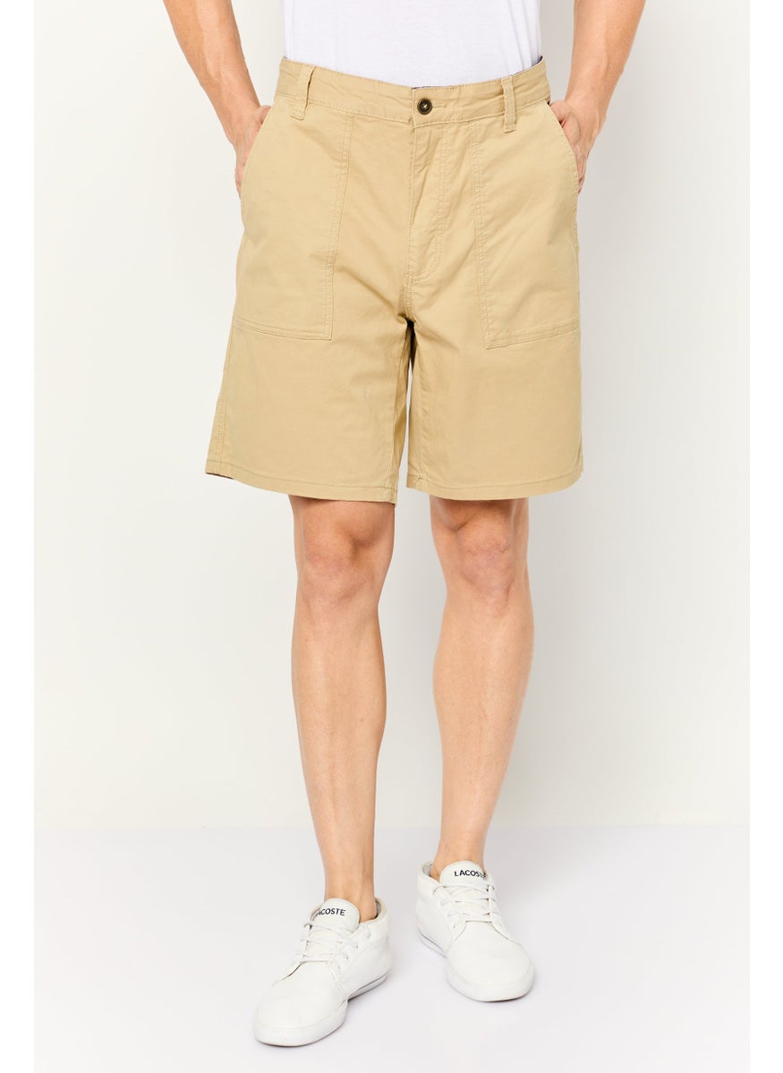 Men Plain Basic Shorts, Khaki