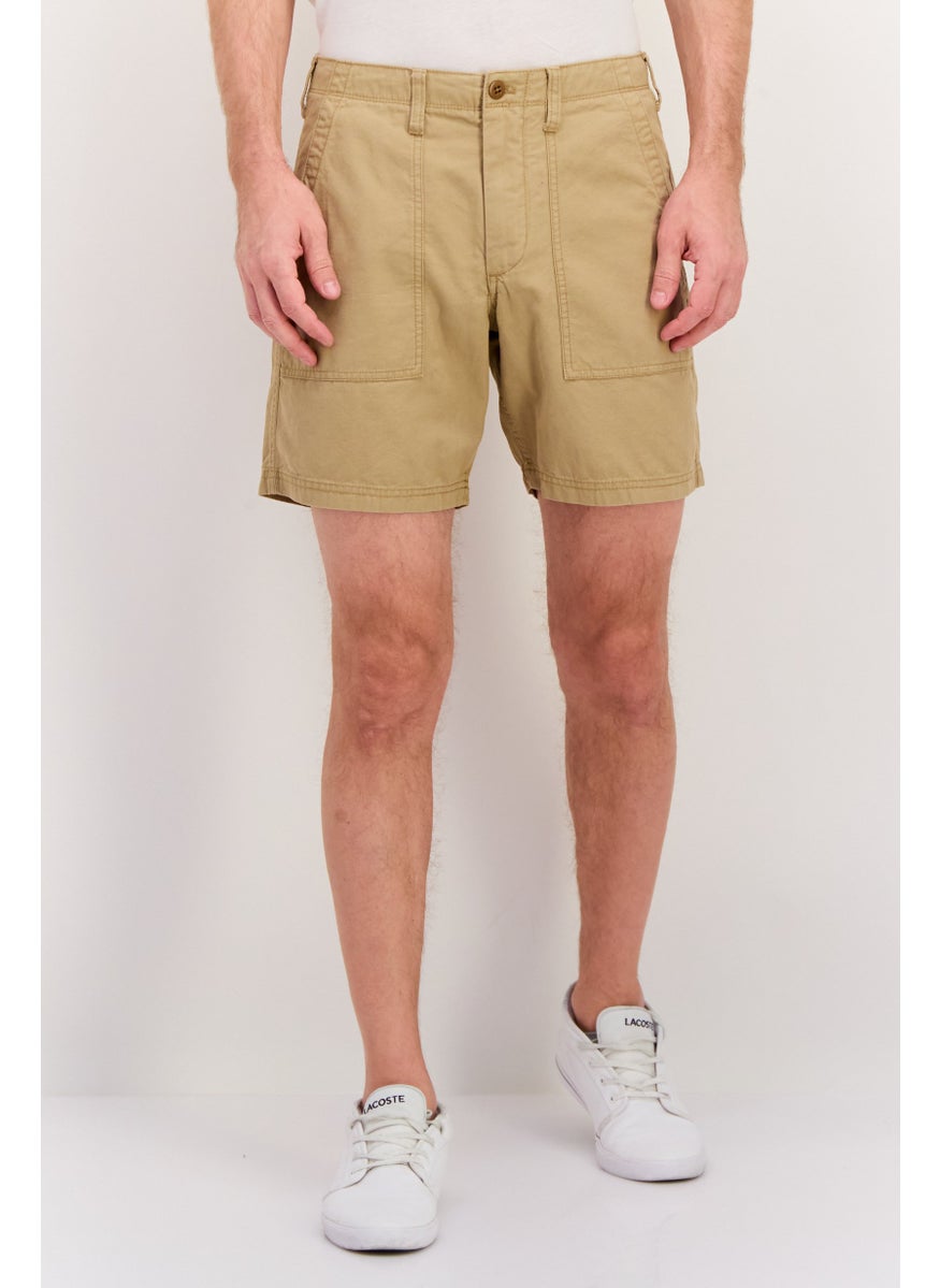 Men Plain 7 Inseam Basic Shorts, Khaki